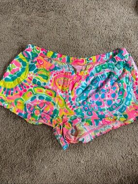 Lilly Pulitzer Neon Pink, Teal & Yellow Patterned Athletic Shorts